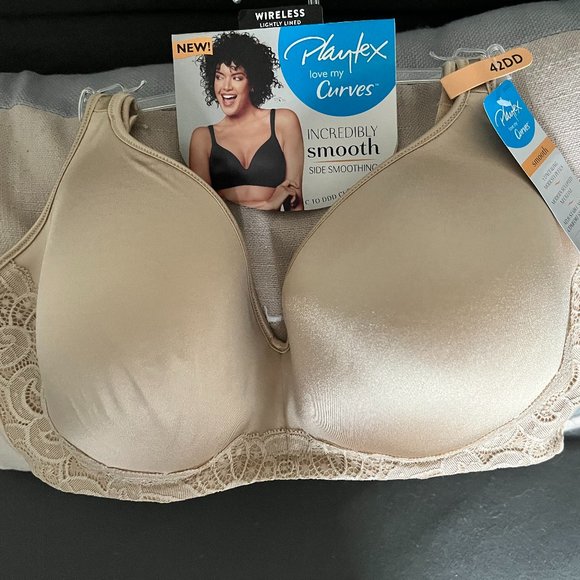 Playtex Love My Curves Side Smoothing Wirefree Bra Nude 42DD - Picture 2 of 5